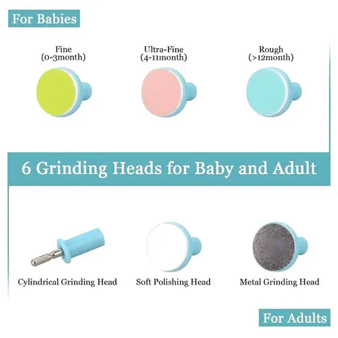 Electric baby nail trimmer with grinding heads for newborn infant and toddler