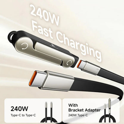 UNIDOCK 240W Fast Charging USB-C Cable with Stand, 90° Angle Braided Type-C Cable, Ultra Durable, Universal Compatible